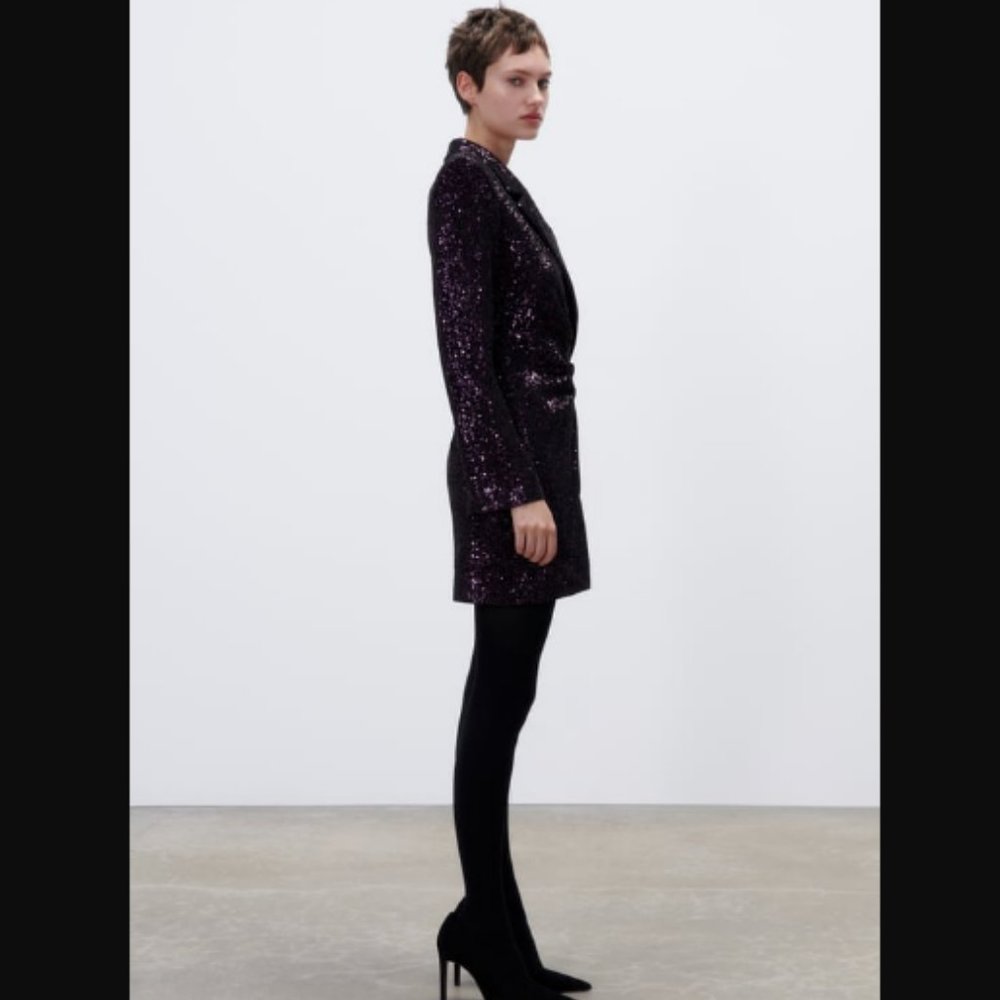 Zara Purple Sequin Blazer Mini Dress Sz S NWT - Picture 13 of 16